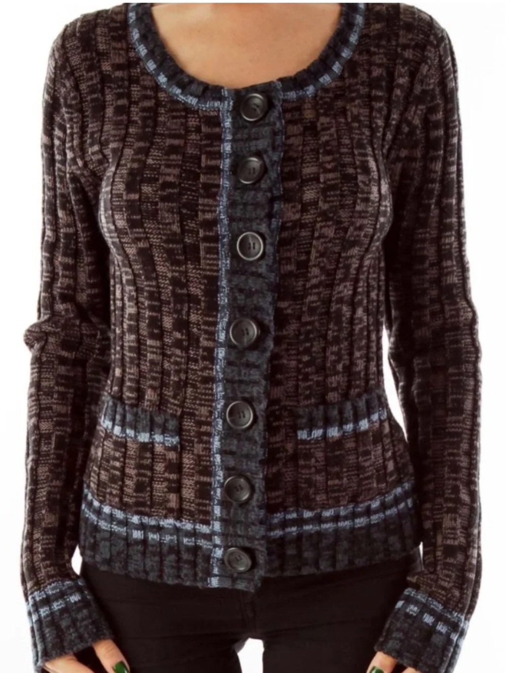 Free People Burnout Slim Cardigan With Large Buttons, Black, M, EUC